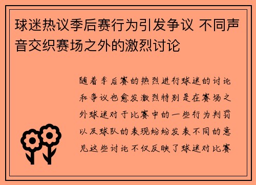 球迷热议季后赛行为引发争议 不同声音交织赛场之外的激烈讨论
